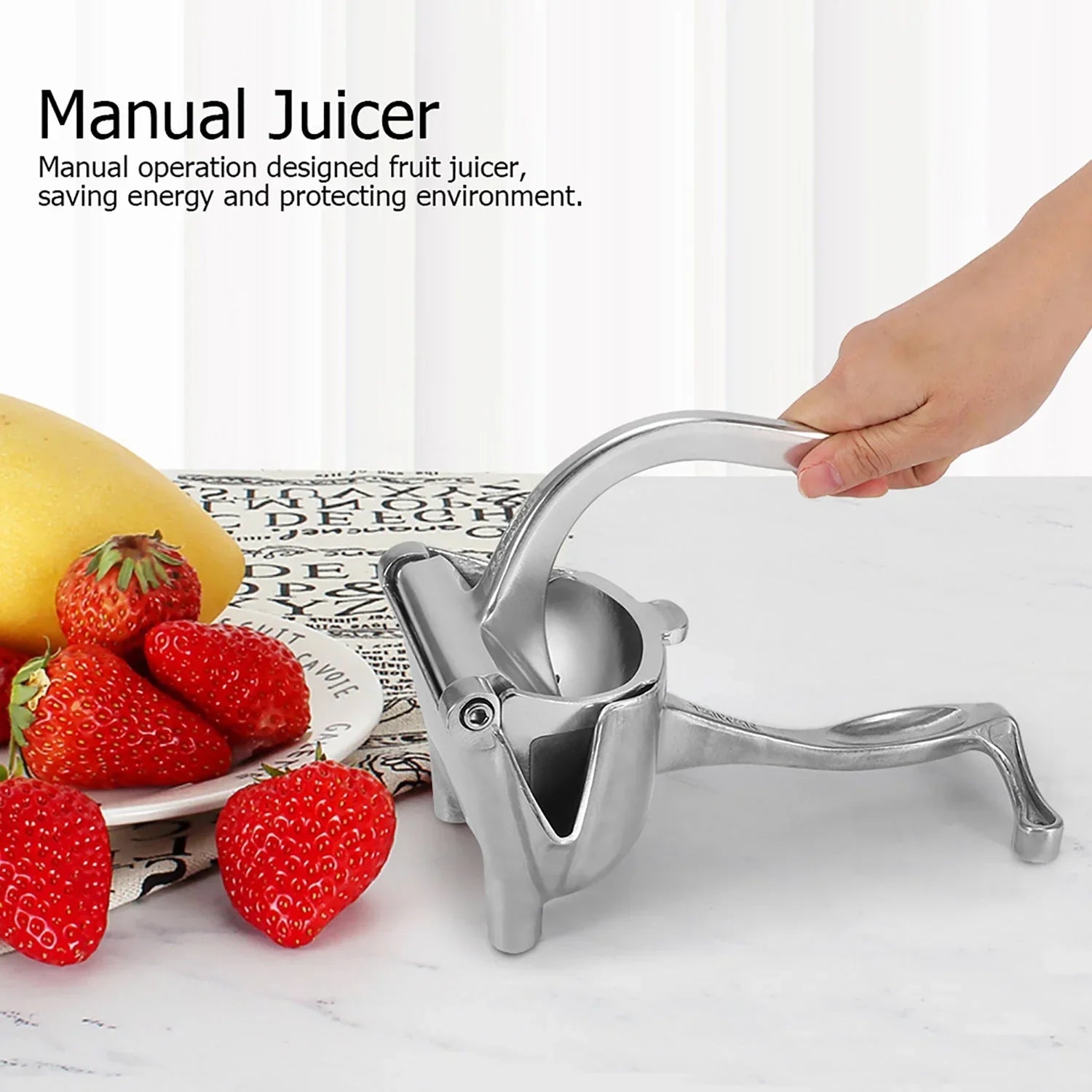 Heavy-duty fruit press juicer for kitchens.