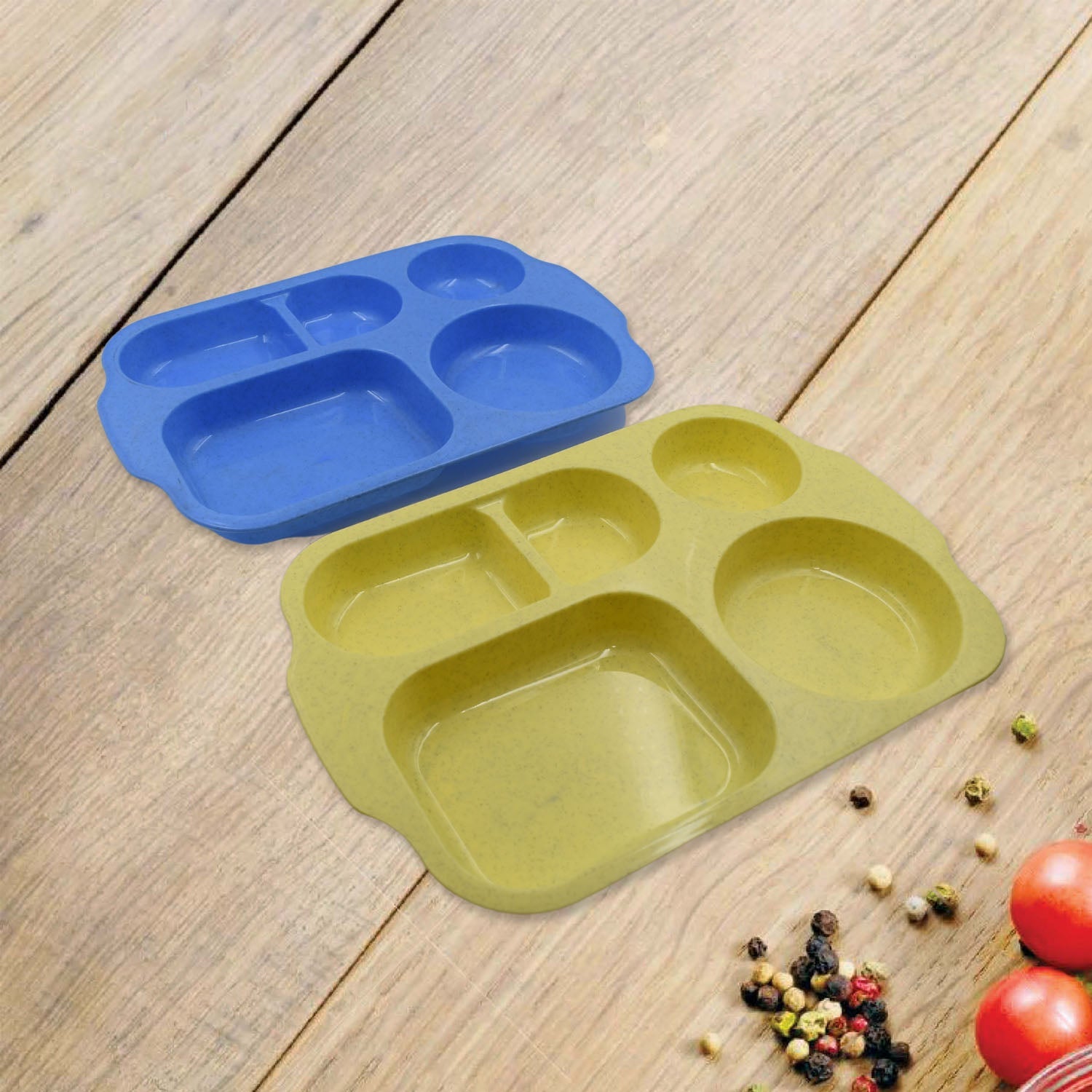 32 cm multi-color plates with 5 sections, shatterproof and dishwasher safe, perfect for daily use.