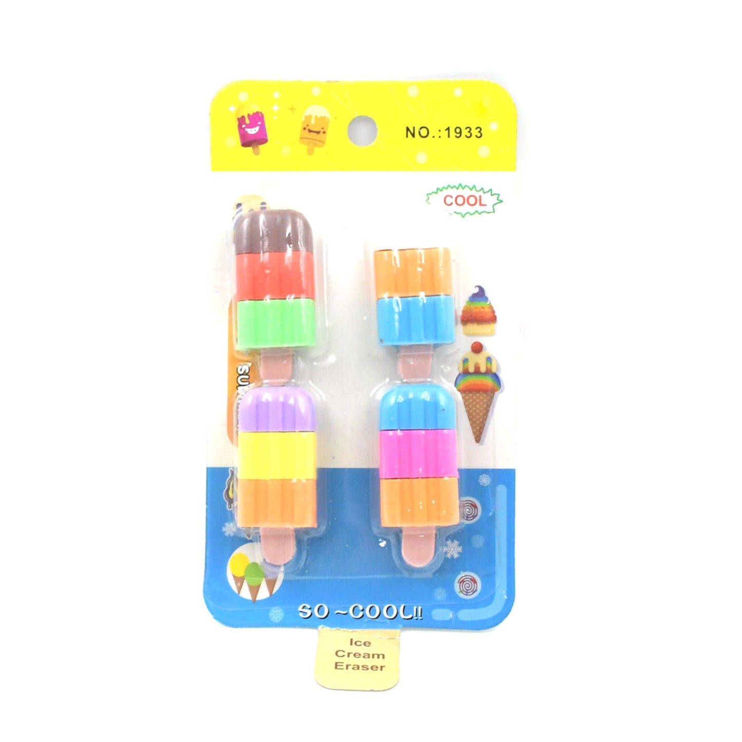 Ice cream Shape Eraser for Girls & Boys 3D Eraser for School B'Day Return Gift Ice Cream Theme Shape Erasers Pencils Set for Kids Educational Stationary kit, School Supplies (1 Set 4 Pc)