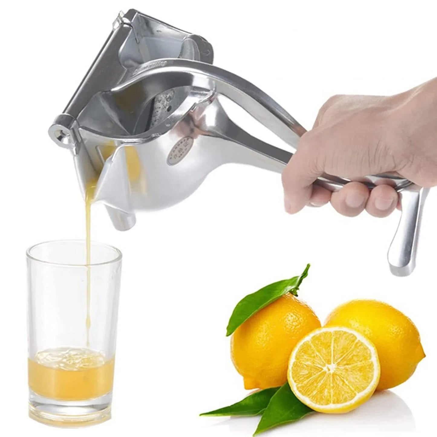 Metal fruit press juicer for home use.