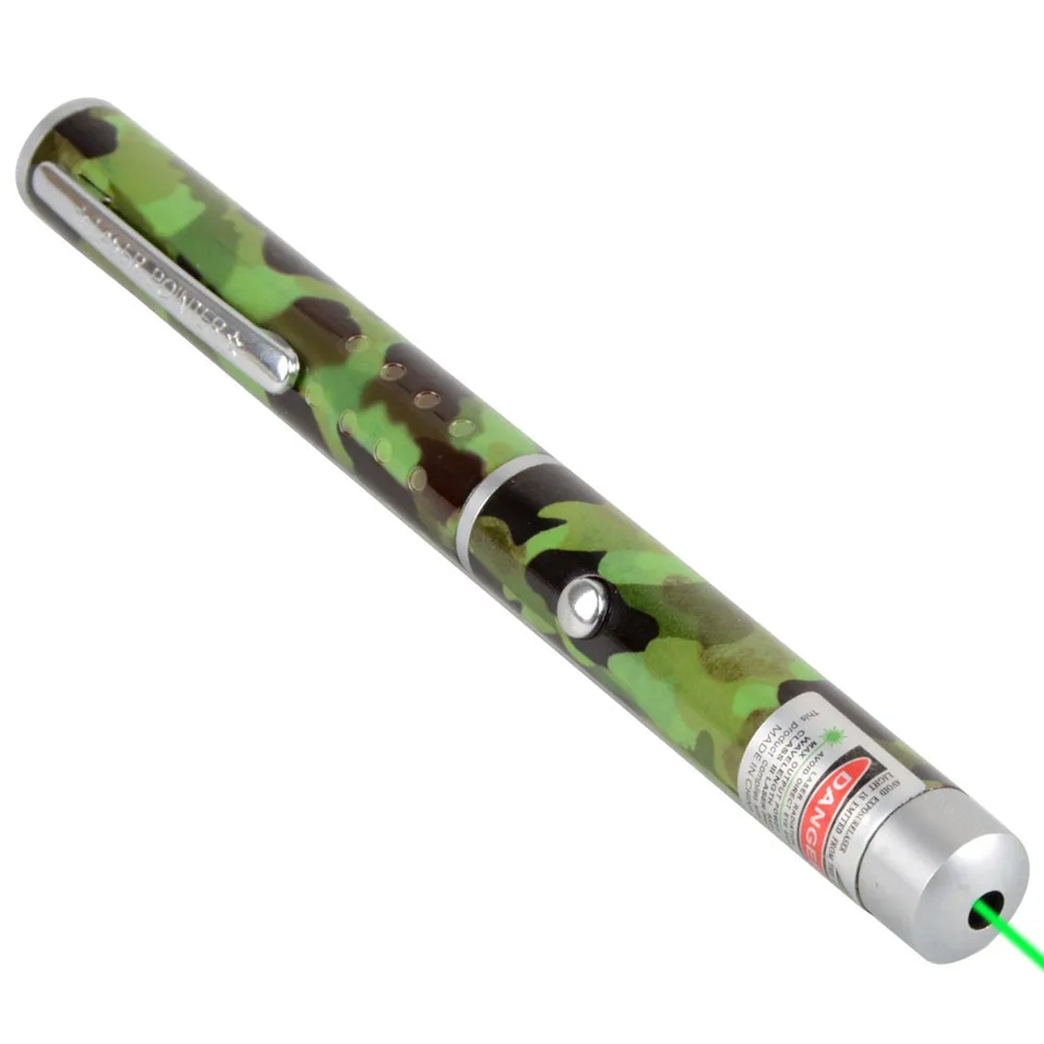 Green laser pointer pen with adjustable beam for multiple designs.