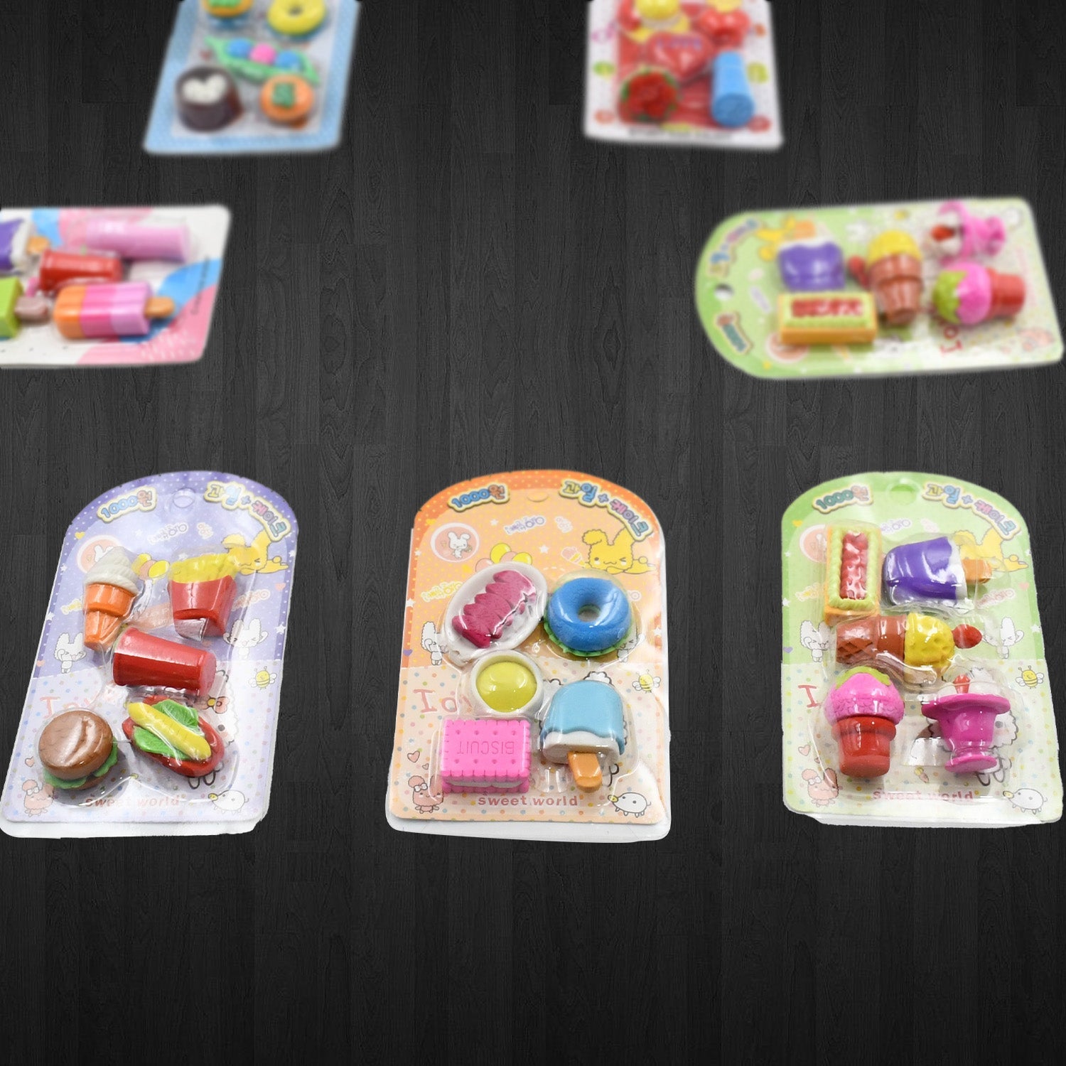 Stylish and colorful erasers set, ideal for return gifts and party favors.