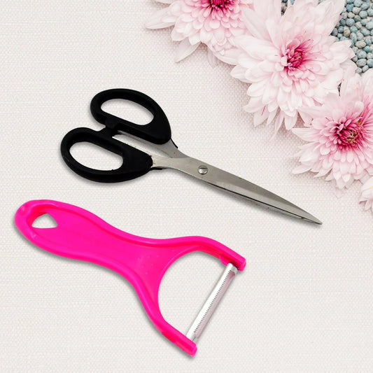 Stainless Steel Kitchen Scissors & Multipurpose Peeler (2 Pc Set / Mix Design Scissor & Peeler