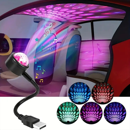 1PC Car Roof Night Light, USB Car Auto Ceiling Interior Lights, LED Atmosphere Light, DJ Disco Projector Light, RGB Voice Control Stage Lamp For Cars CZ_361