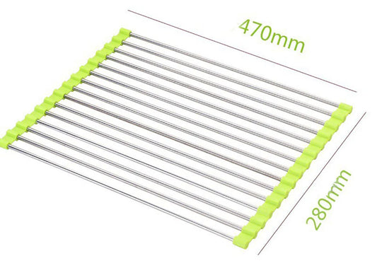 1pc Roll Up Dish Drying Rack, 17.7in*11in, Foldable Rolling Dish Drainer Over The Sink, Drying Rack, SUS304 Stainless Steel Sink Rack For Kitchen Counter Of Various Sizes CZ_363